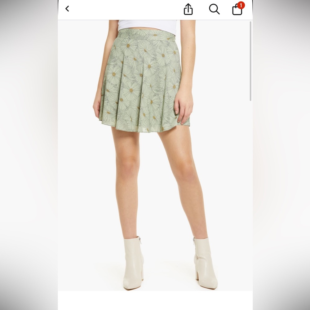Wayf Green Floral Mini Skirt